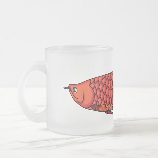 Red Arowana fish cartoon illustration Frosted Glass Coffee Mug (Left)