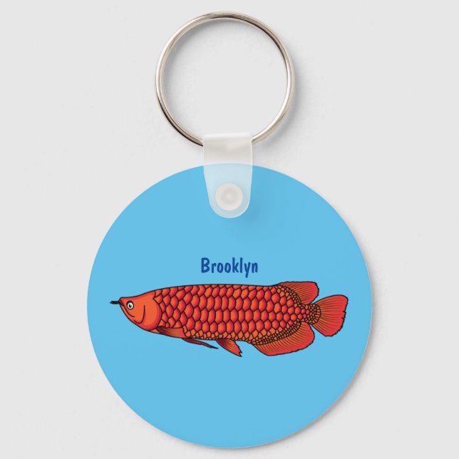 Red Arowana fish cartoon illustration Keychain (Front)