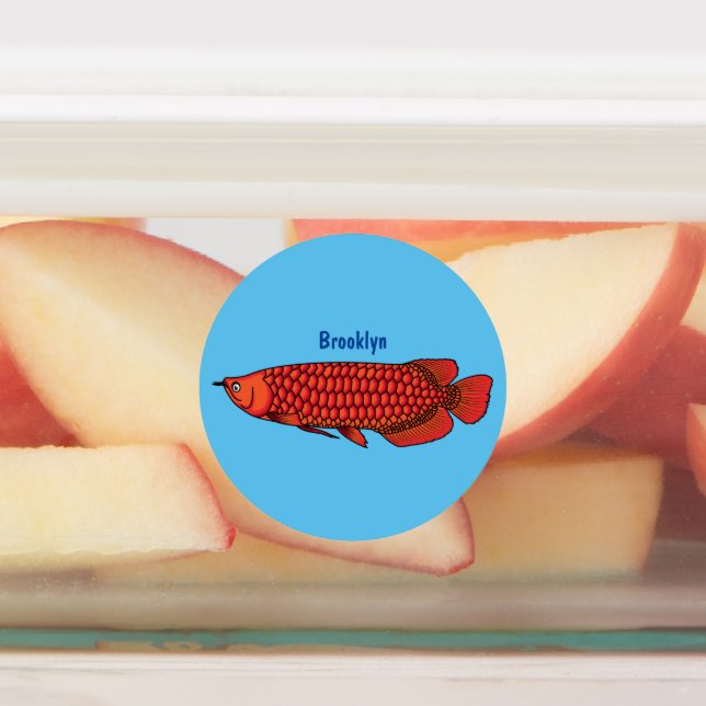 Red Arowana fish cartoon illustration Labels (Affixed)