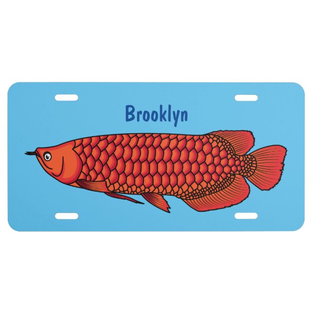 Red Arowana fish cartoon illustration License Plate (Front)