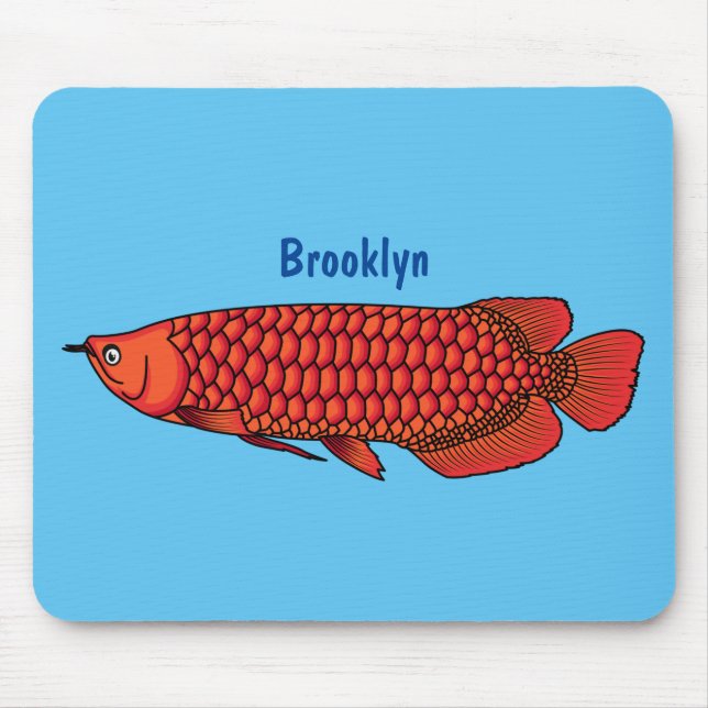 Red Arowana fish cartoon illustration Mouse Pad (Front)