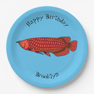 Red Arowana fish cartoon illustration Paper Plates