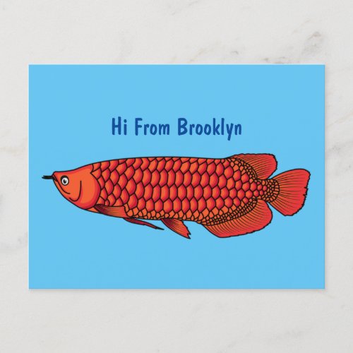 Red Arowana fish cartoon illustration Postcard