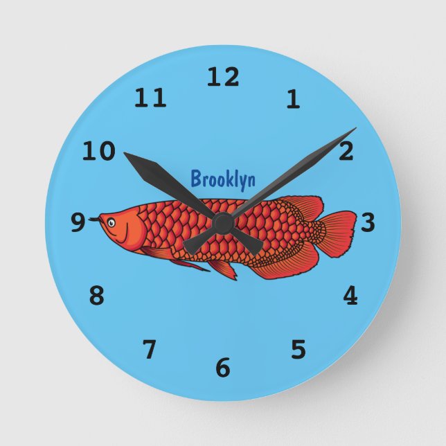 Red Arowana fish cartoon illustration  Round Clock (Front)
