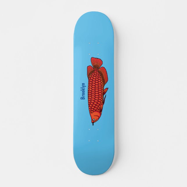 Red Arowana fish cartoon illustration Skateboard (Front)