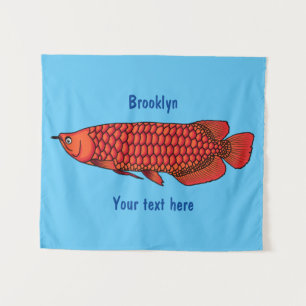 Red Arowana fish cartoon illustration Tapestry