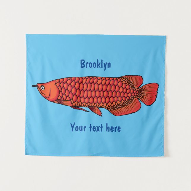 Red Arowana fish cartoon illustration  Tapestry (Front (Horizontal))