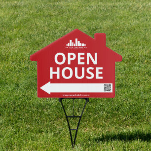 Red Arrow Open House Logo Editable QR Code Sign