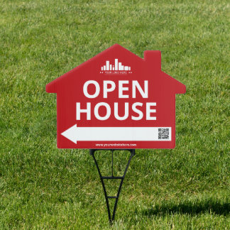 Red Arrow Open House Logo Editable QR Code Sign