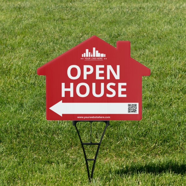 Red Arrow Open House Logo Editable QR Code Sign (Insitu)