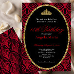 Red Art Deco 18th Birthday Debut Invitation<br><div class="desc">This elegant red and black art deco 18th birthday invitation has red arches, a gold tiara crown, and a gold glitter oval with a personalizable template to create your own message. The invitation template is customizable in the listing editor and is also available as a digital download that's printable after...</div>