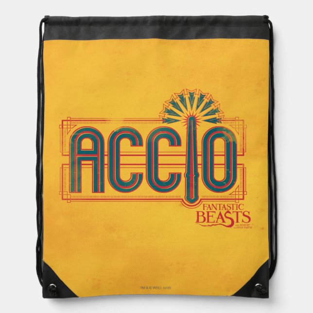 Red Art Deco ACCIO™ Spell Graphic Drawstring Bag (Front)