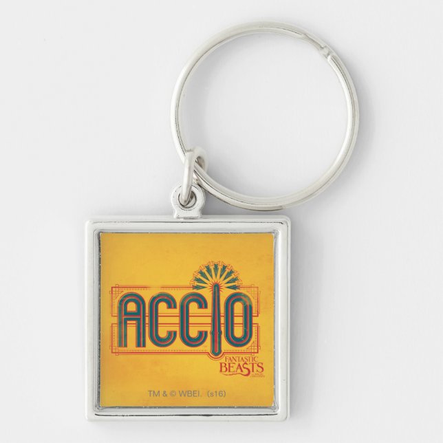 Red Art Deco ACCIO™ Spell Graphic Keychain (Front)