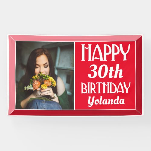 Red Art Deco Beveled Photo Birthday Banner