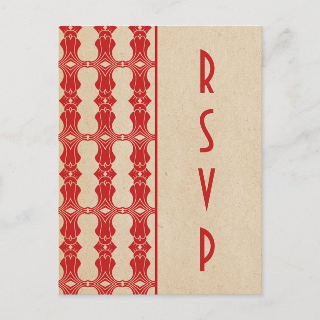 Red Art Deco Border RSVP Postcard (Front)