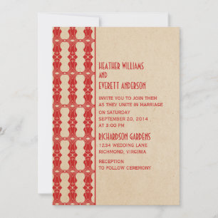 Red Art Deco Border Wedding Invitation