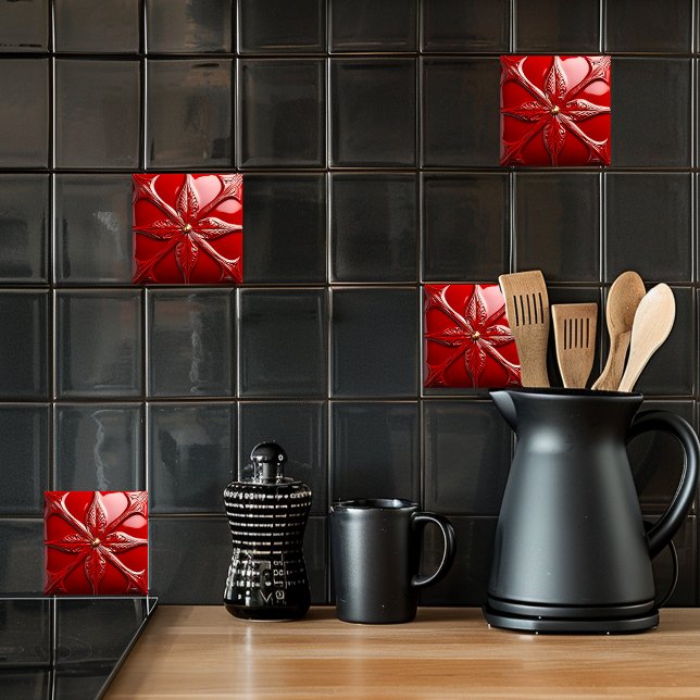 Red Art Deco  Ceramic Tile (Creator Uploaded)