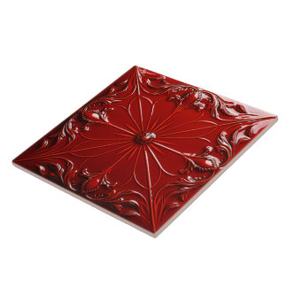 Red Art Deco  Ceramic Tile