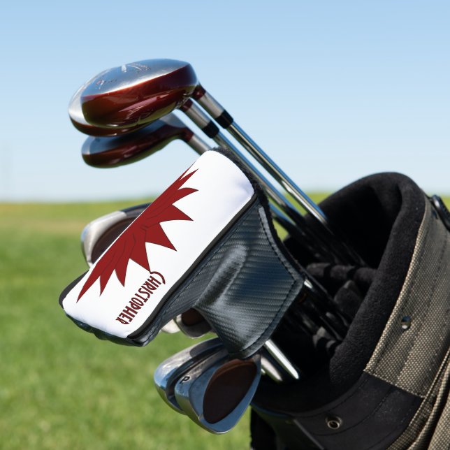 Red Art Deco Crown Design Golf Head Cover (In Situ)