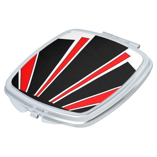 Red Art Deco Design Compact Mirror (Turned)