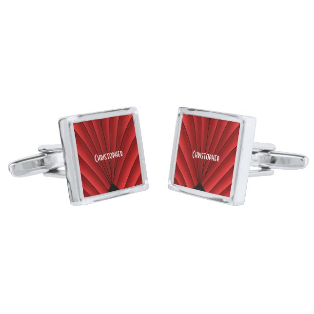 Red Art Deco Design Cufflinks (Angled)
