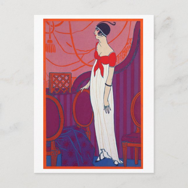 Red Art Deco Fashion Drawing by George Barbier  Postcard (Front)