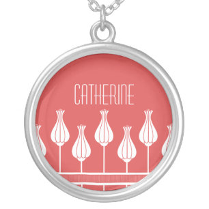 Red Art Deco Floral Necklace