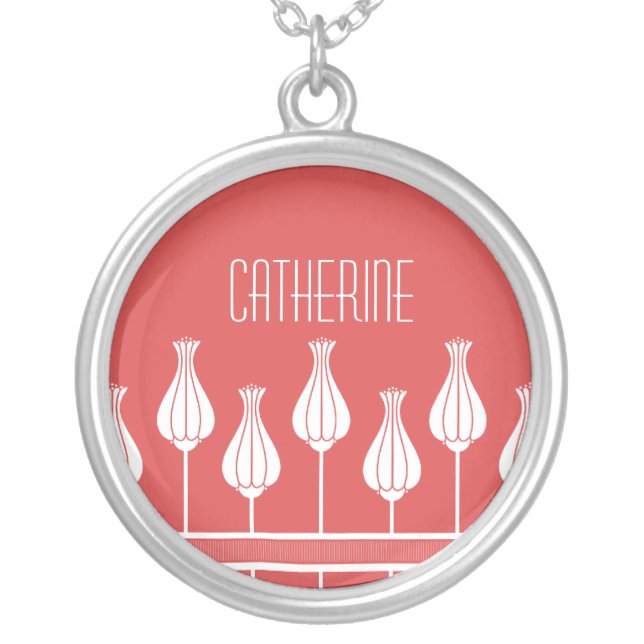 Red Art Deco Floral Necklace (Front)