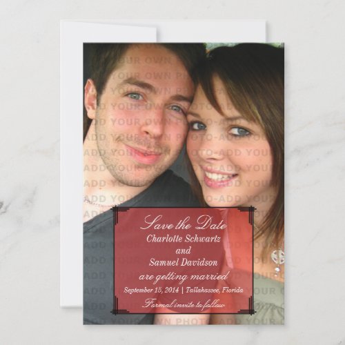 Red Art Deco Frame Save the Date Invite
