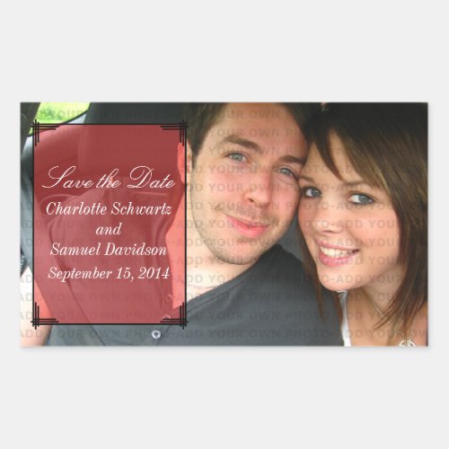 Red Art Deco Frame Save the Date Stickers