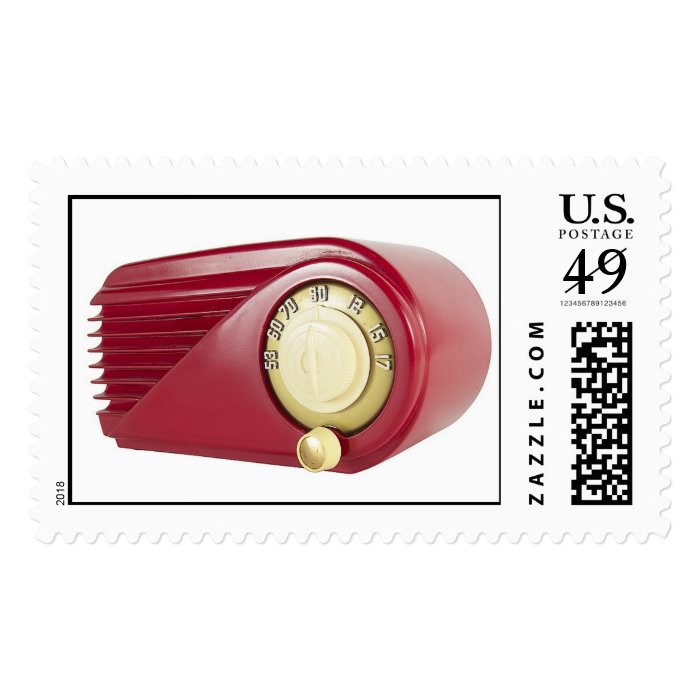 Red Art Deco Radio Photo Postage Stamps