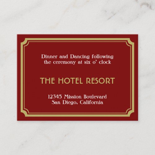 Red art deco retro wedding reception enclosure business cards