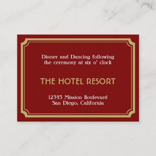 Customizable Red art deco retro wedding reception enclosure business cards
