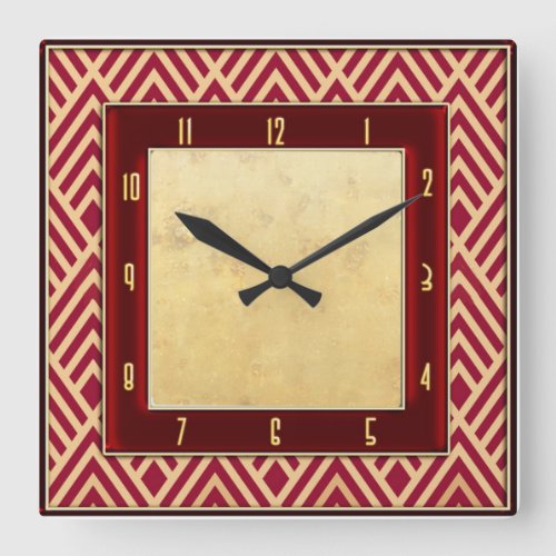 Red Art Deco Style Square Wall Clock