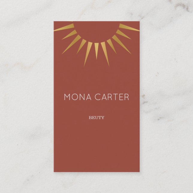Red Art deco sun business card (Front)