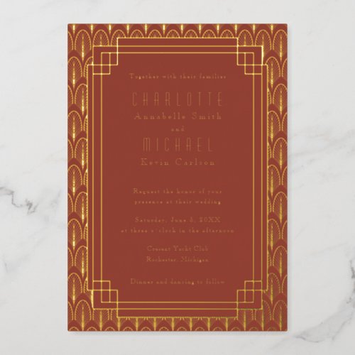 Red Art Deco Vintage gold Foil Invitation