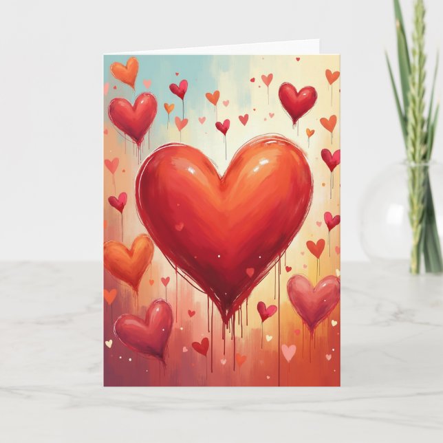 Red Art Hearts Valentine Card (Front)