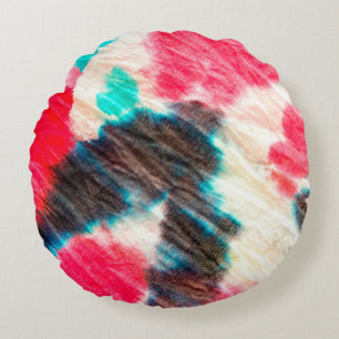 Red Artistic Dirty. Shibori Pattern. Summer Brush  Round Pillow