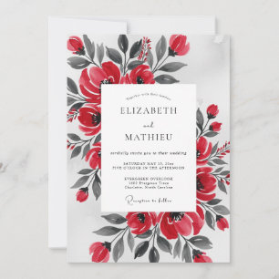 Red Artistic Watercolor Winter Wedding Invitation