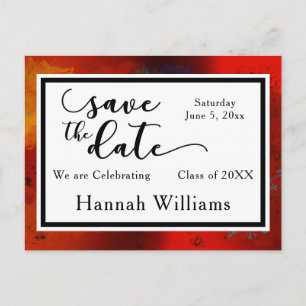 Red, Artsy, Unique Graduation Save the Date Announcement Postcard