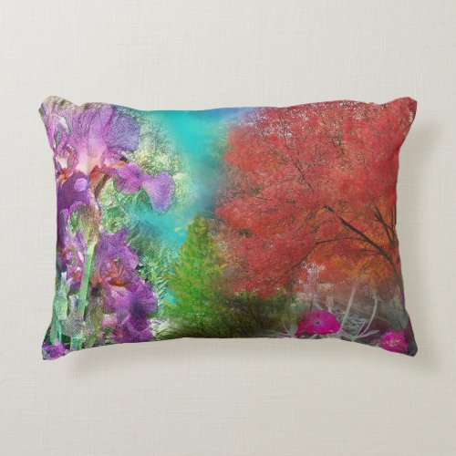 Red Ash Tree Iris and Lychnis  Accent Pillow