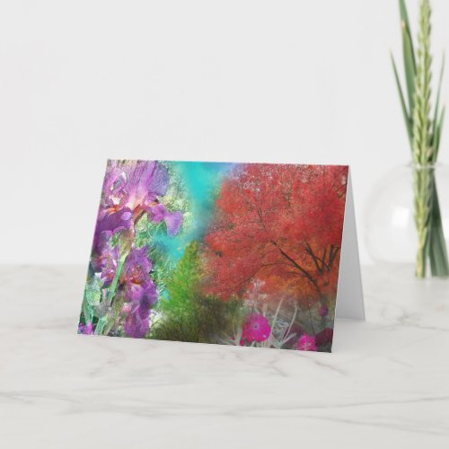 Red Ash Tree Iris and Lychnis  Thank You Card