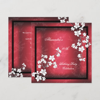 Red Asian Black Blossom White Birthday Party Invitation