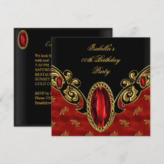 Red Asian Black & Gold Birthday Party Invitation