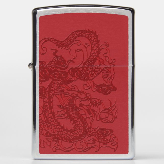 Red Asian Chinese Japanese Korean Dragon Zippo Lighter (Front)