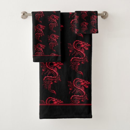 Red Asian Dragon  Bath Towel Set