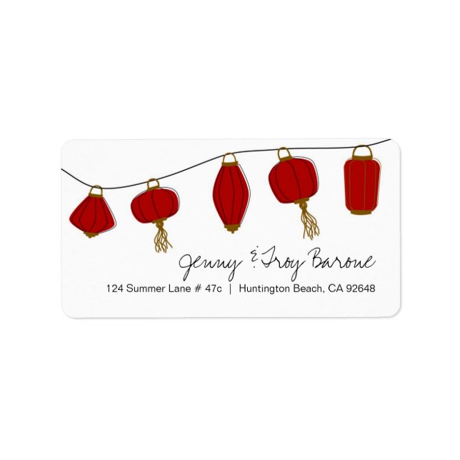 Red Asian Lanterns Address Labels (Front)