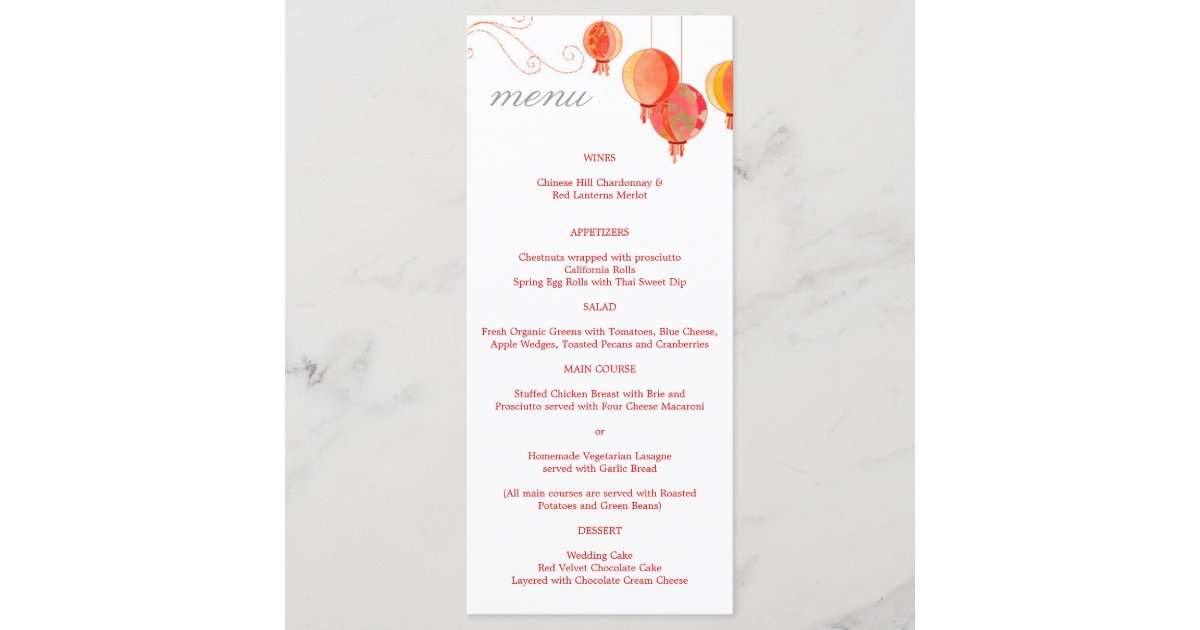 wedding reception dinner menus