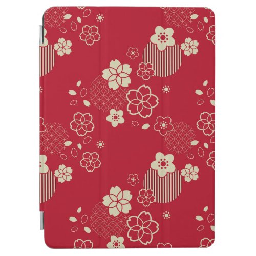 Red Asian pattern with spring flowers iPad Air Cover