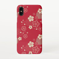Red Asian pattern with spring flowers